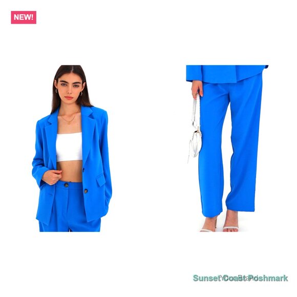 Polyester Blazer and Wide Leg Pants Suit Set for Business Casual - Picture 6 of 7